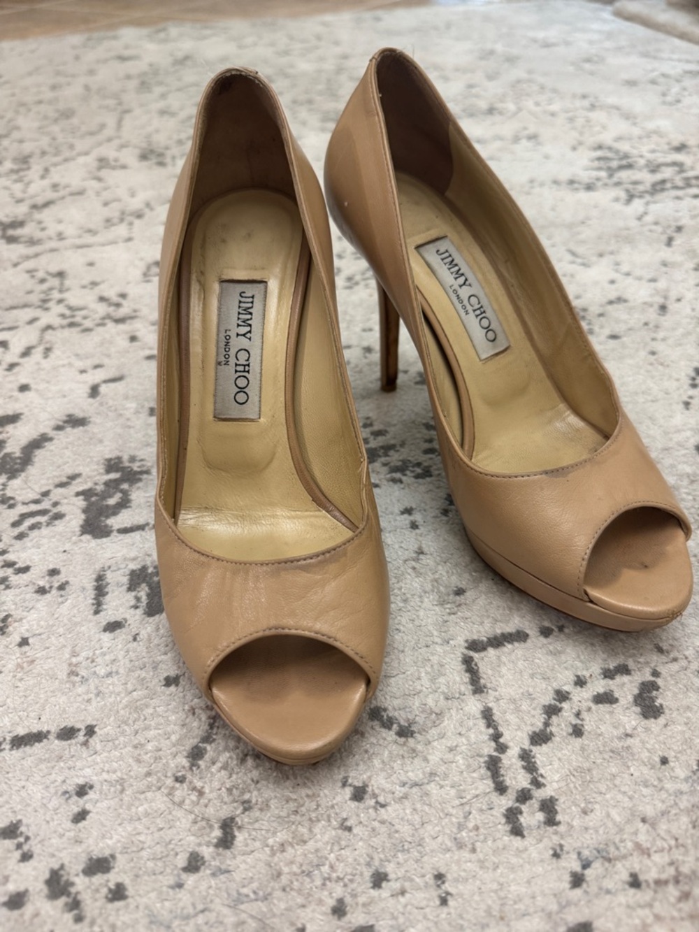 Jimmy Choo Beige Peep-Toe Leather Pumps - Picture 2 of 8